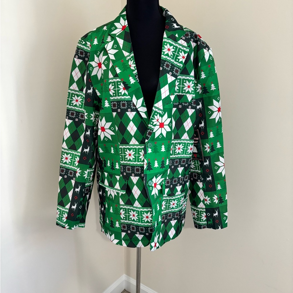 Festive Green Patterned Blazer